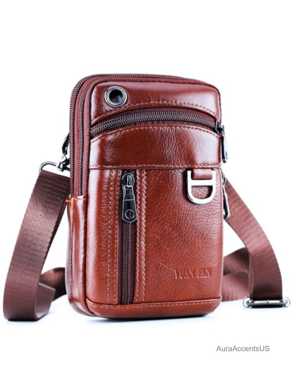 Leather Cell Phone Holster Crossbody Belt Pouch with Card Slots Unisex